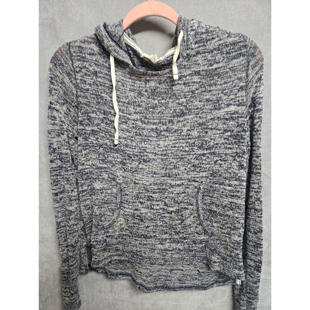Aeropostale Womens Marled Knit Hoodie Navy Blue White Pullover Sweater Large